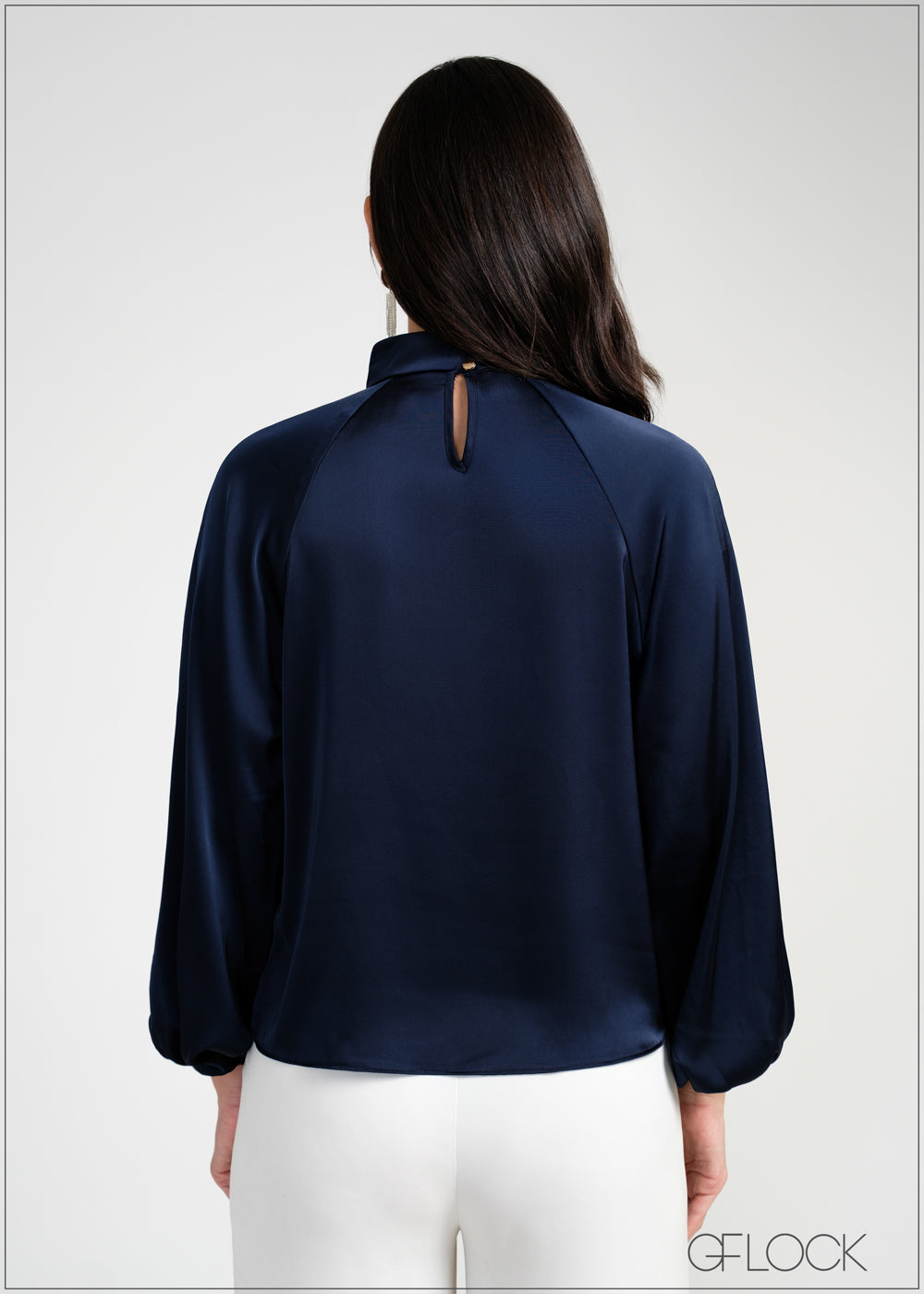 Twist Neck Detail Balloon Sleeve Top - 050925