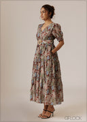 Puff Sleeve Tiered Dress - 280926