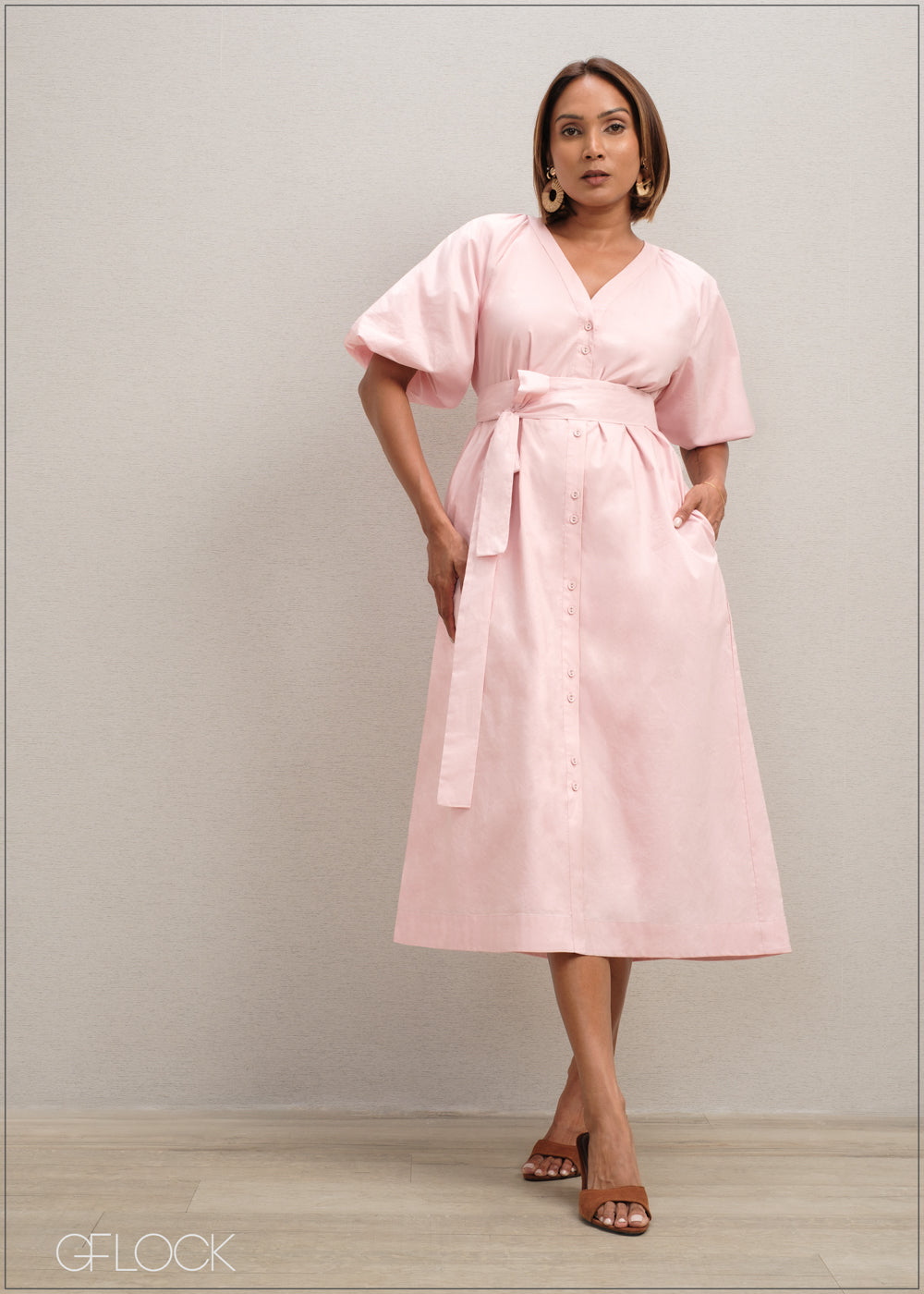 Volume Sleeve Midi Dress - 300625