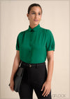 Short Sleeve Top With Peter Pan Collar - 110324