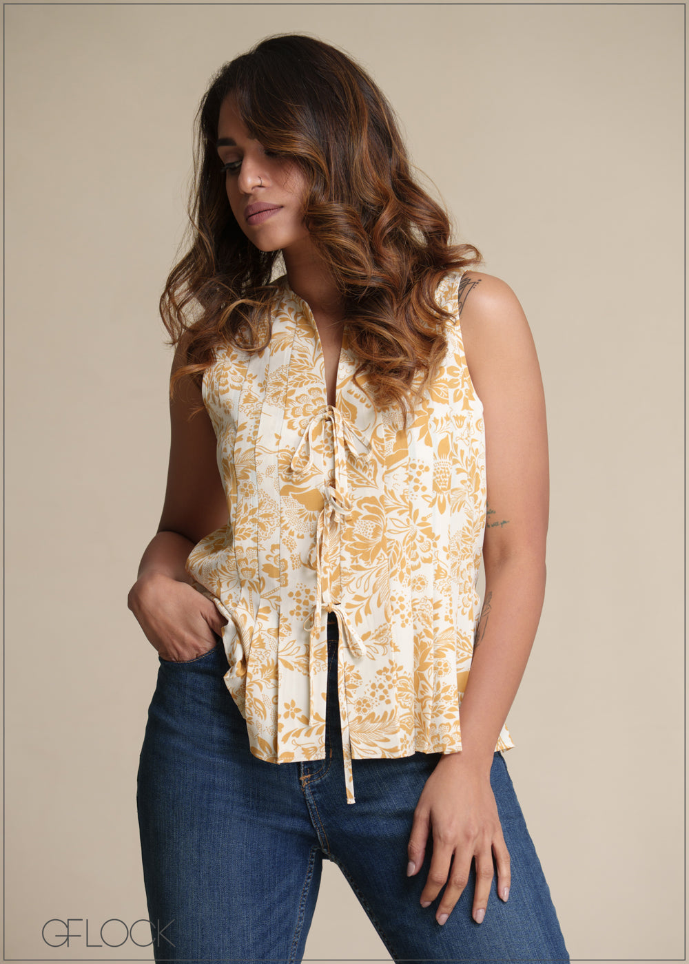 Printed Tie Front Top - 180825