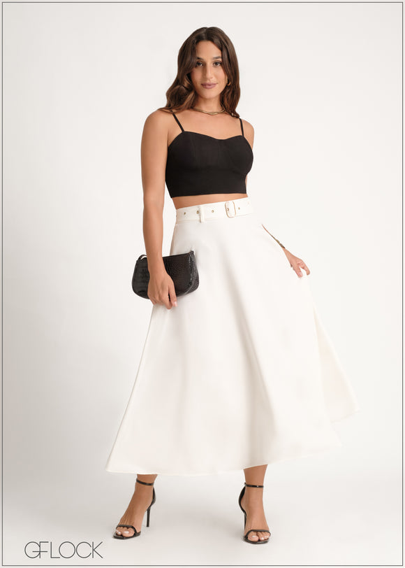 High Waisted Flared Midi Skirt - 230924