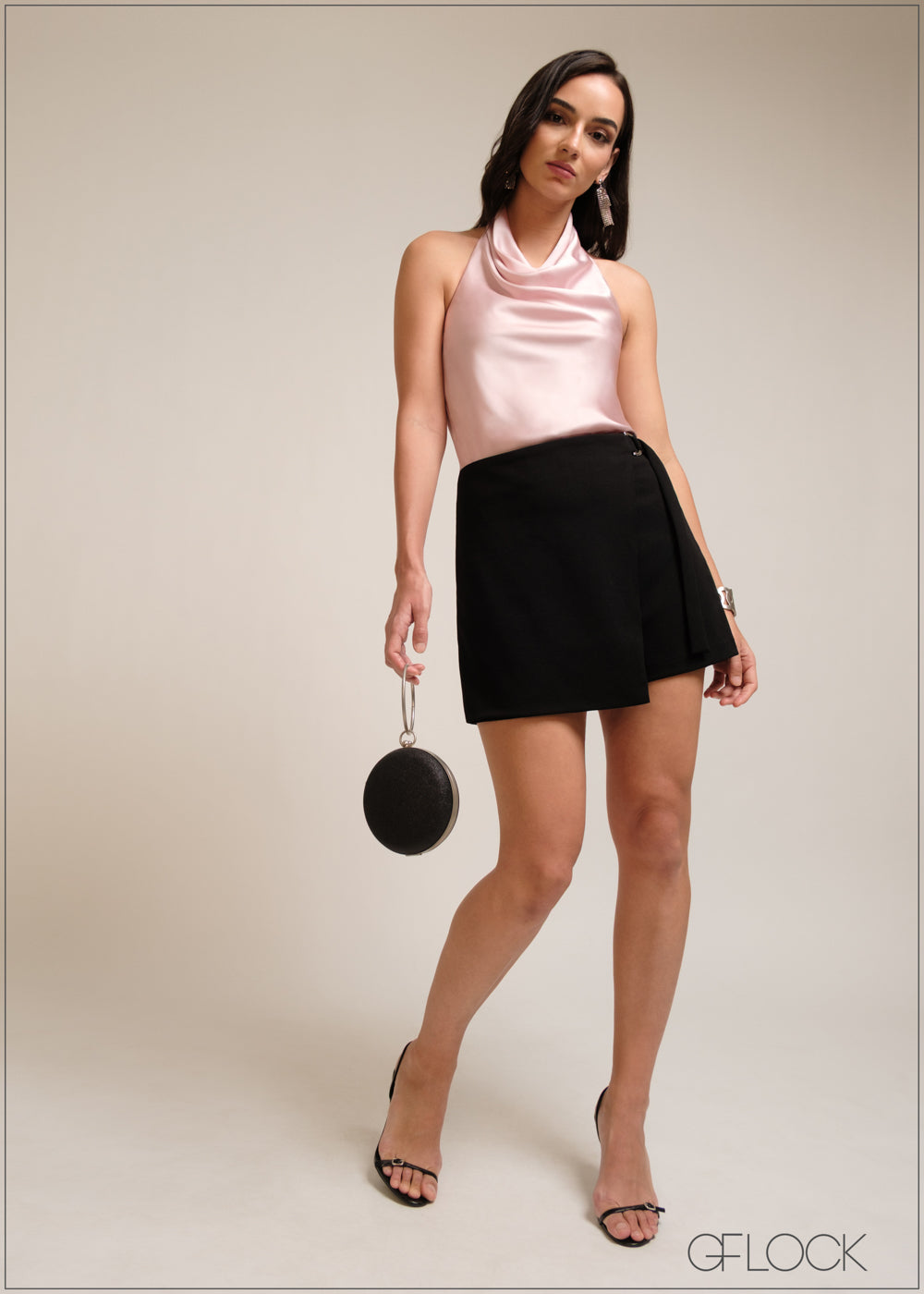 Halter neck sleeveless satin cowl top

