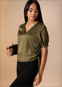 V-Neck Puff Sleeve Top - 180926