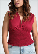 Smocked V-Neck Top - 130226