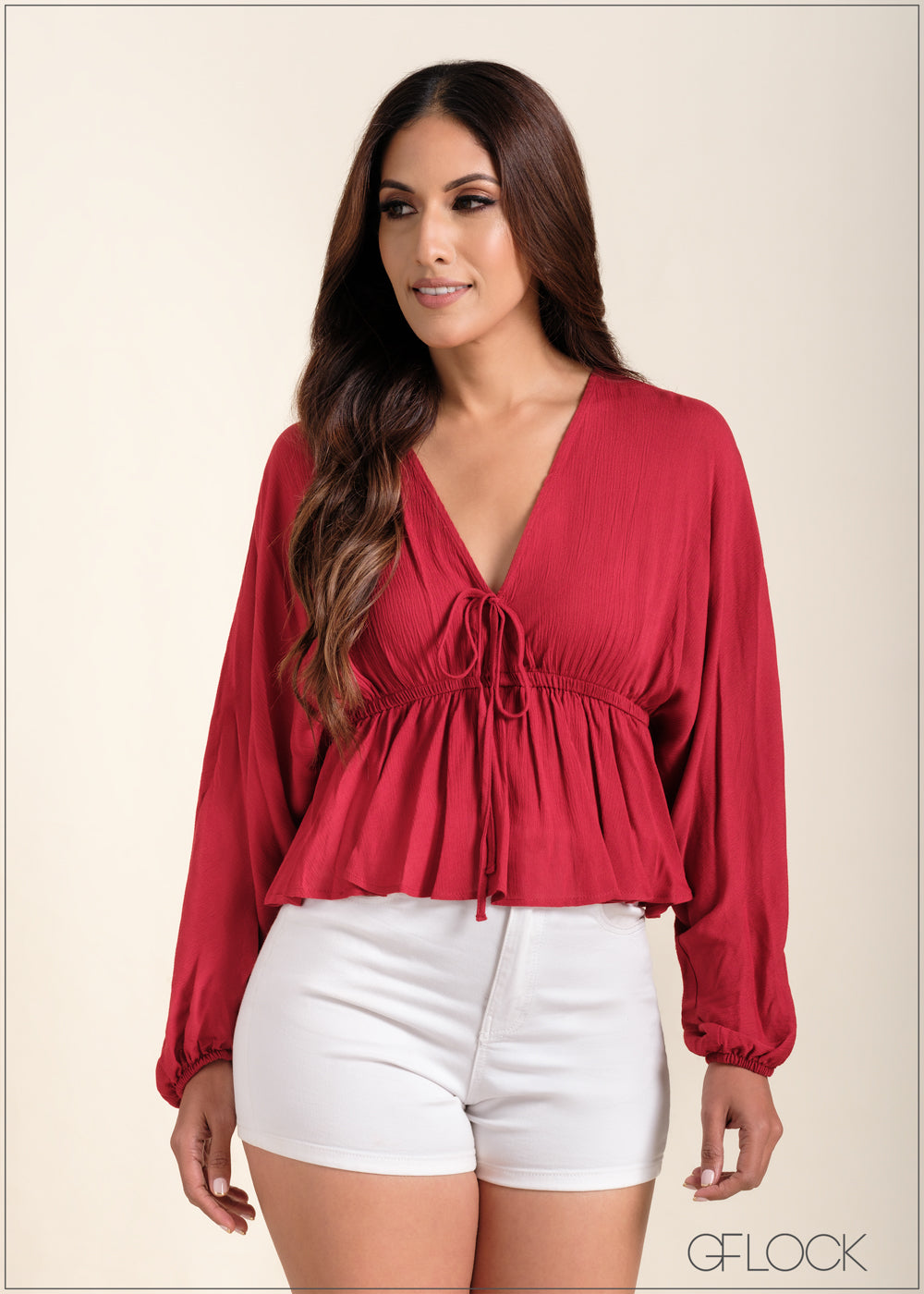 Balloon Sleeve Crinkle Top - 221123