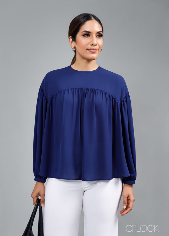 Oversized Blouse With Gatherings - 260224