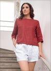 Three Quarter Sleeve Linen Top - 021023