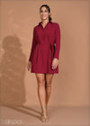 Long Sleeved Collared Tie-Up Dress - 260724