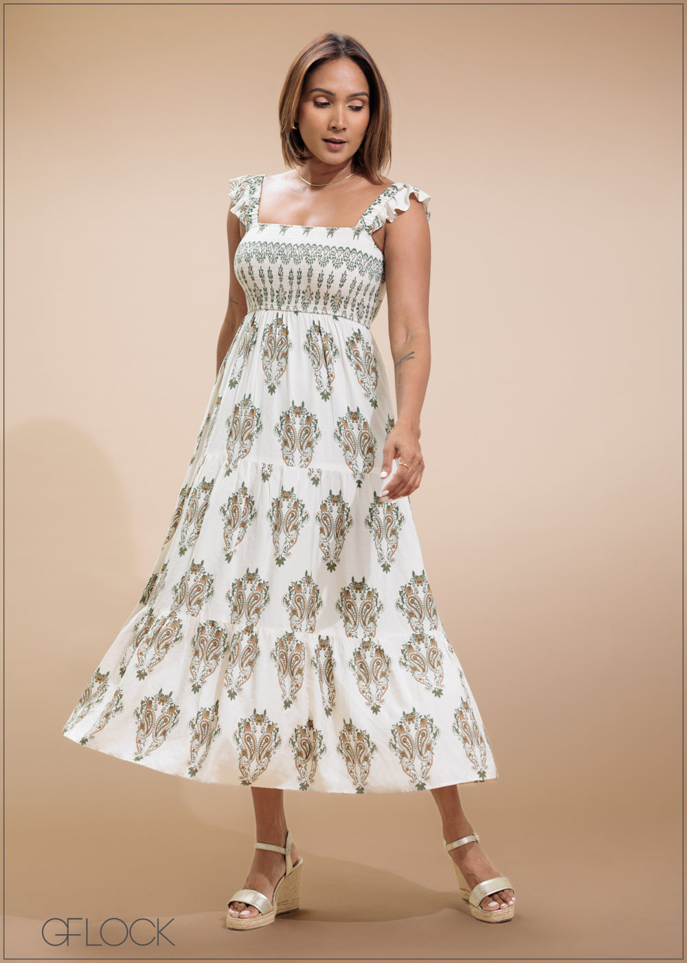 Printed Smocked Dress - 230725