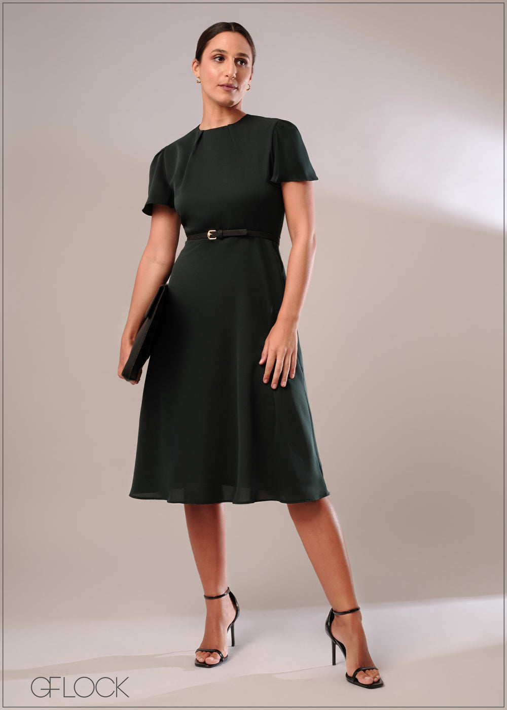 Midi Dress With Frill Sleeves - 120124