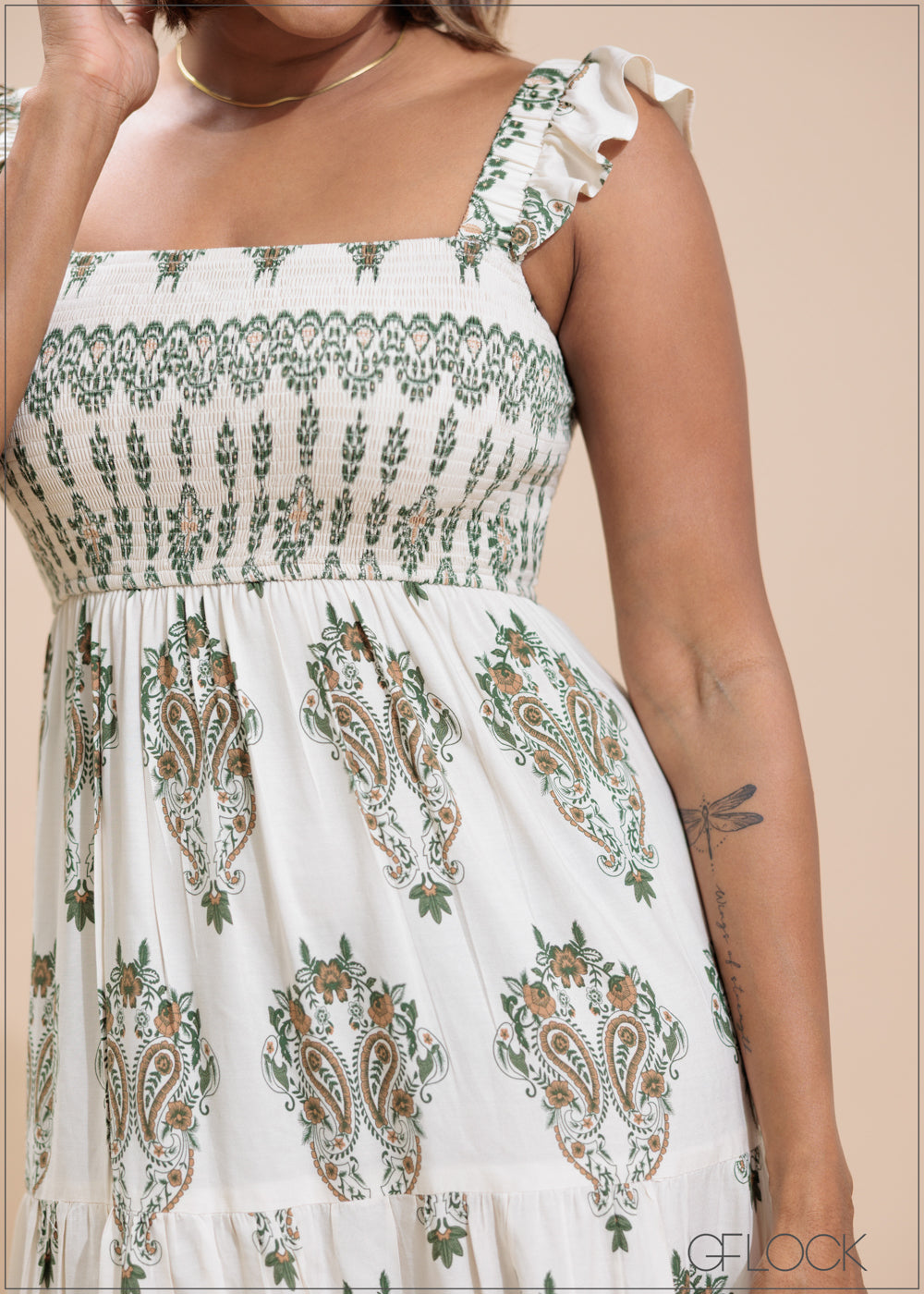 Printed Smocked Dress - 230725