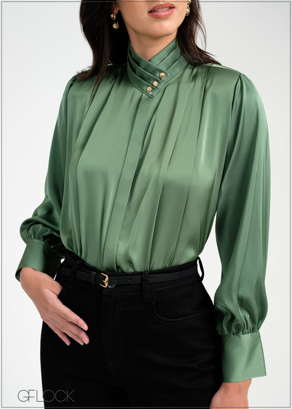 Front Pleat & Button Detailed Shirt - 050925