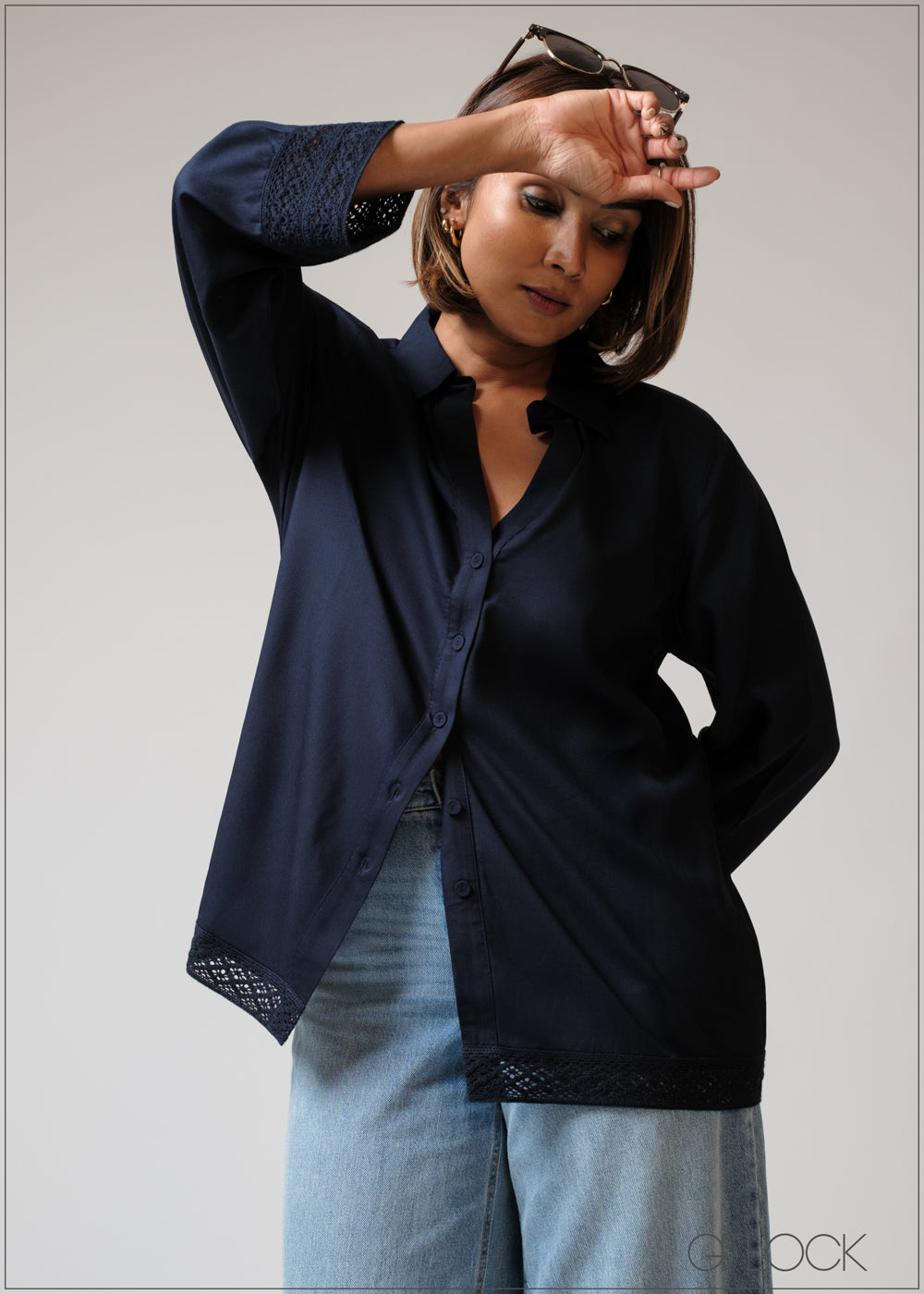 Loose Fitting Lace Detail Shirt - 230625