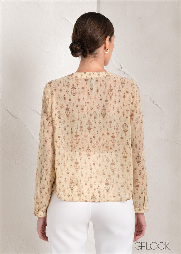 Printed Blouse With Notch Neck Detail - 061223