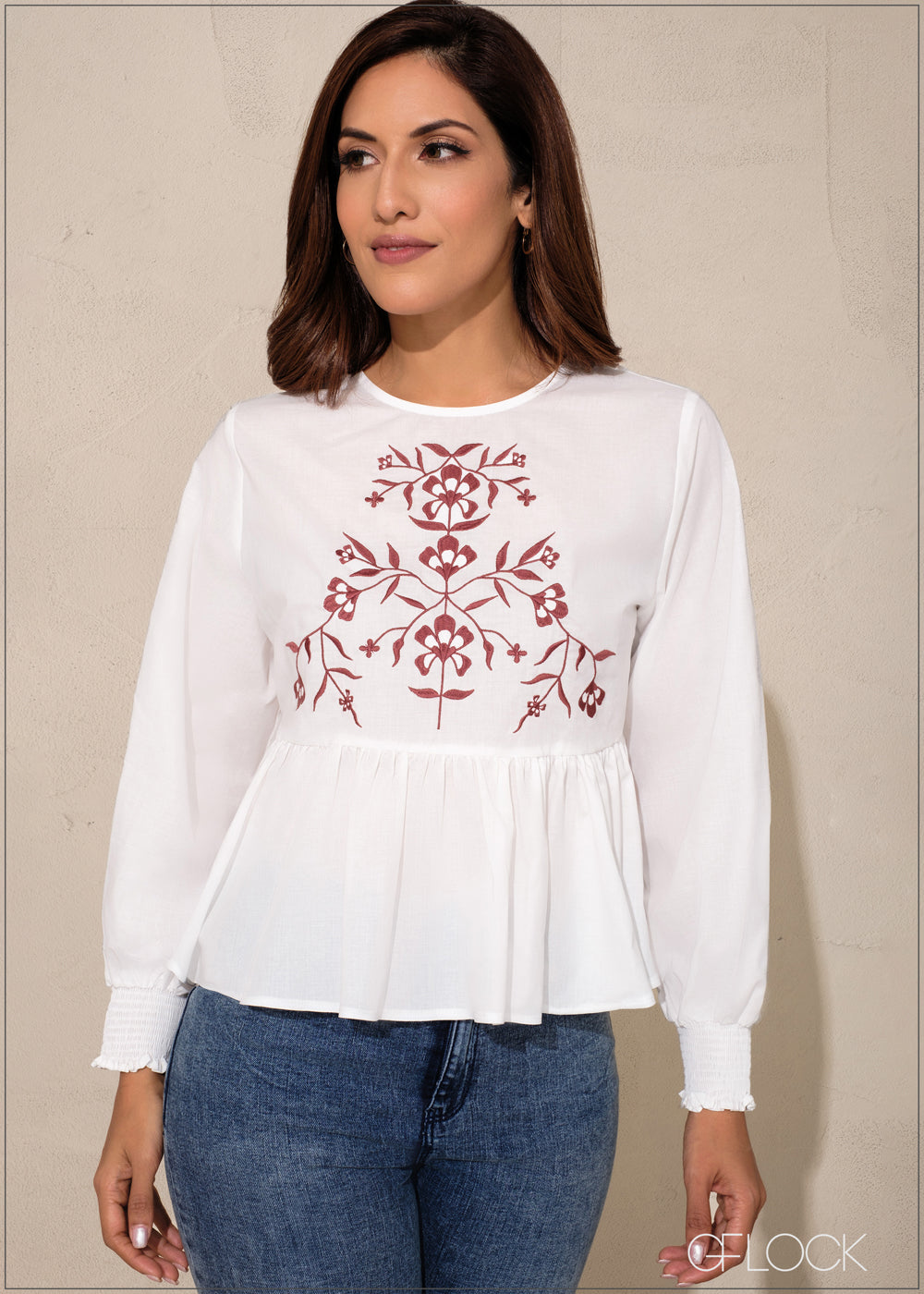 Embroidery Peplum Top - 201223