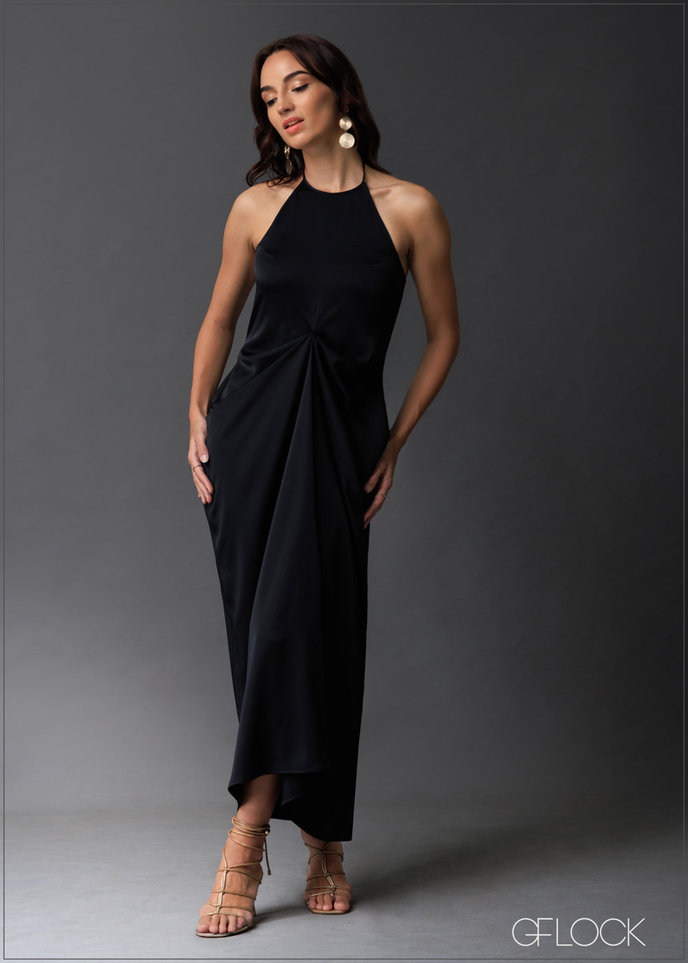 Halter Neck Pleat Detail Maxi Dress - 020525