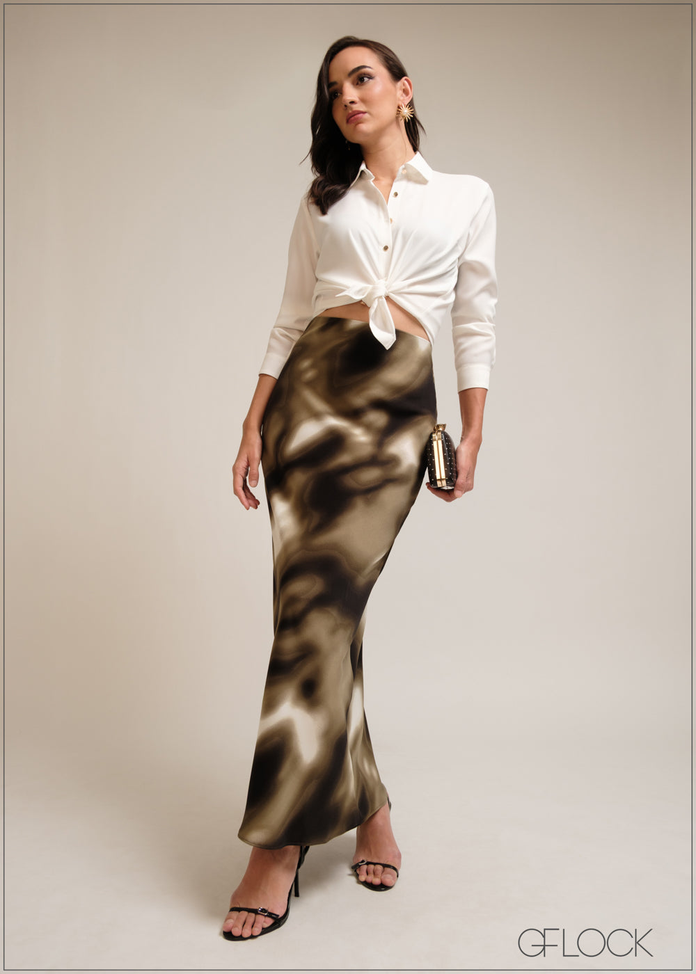 Green gradient printed maxi bias skirt
