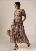 Puff Sleeve Tiered Dress - 280926