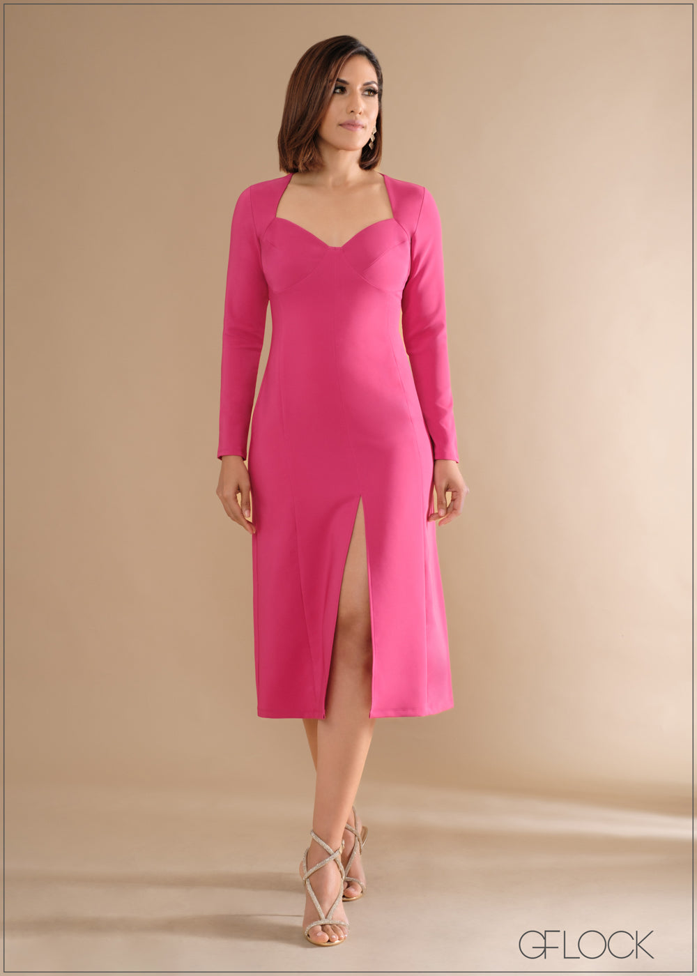 Long Sleeves Sweetheart Neckline Midi Dress - 140324