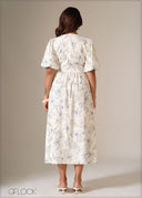 V-Neck Puff Sleeve Dress - 090126