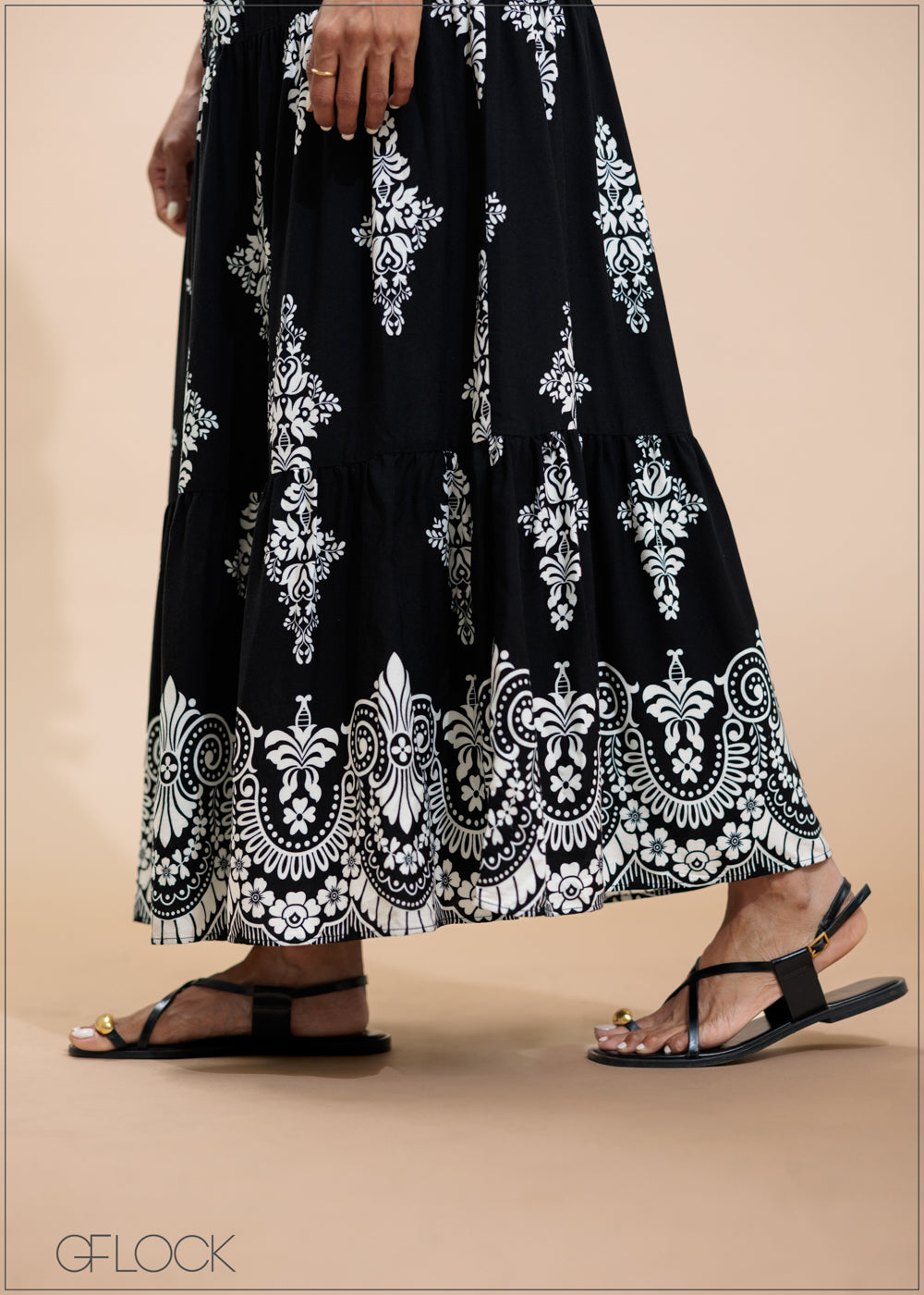 Border Printed Maxi Skirt - 230725