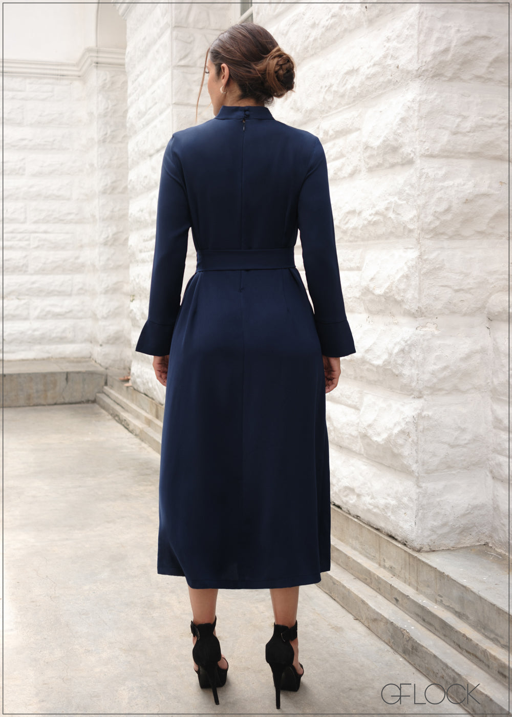 High Neck Front Waist Tie Dress - 140723