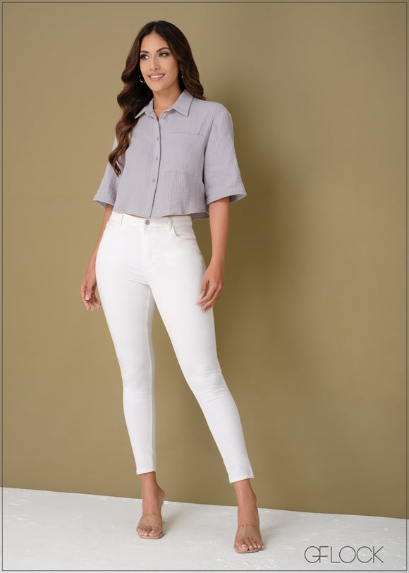 Button Down Crop Shirt - 110923