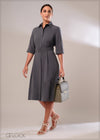 Three Quarter Sleeve Midi Shirt Dress - 120124