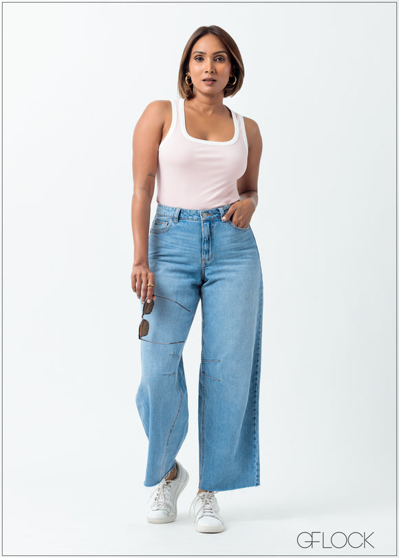 Contrast Detail Sleeveless Rib Top - 160625