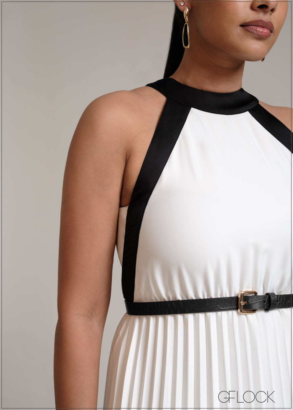 High Neck Pleated Midi Dress - 311025