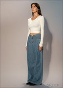 Light Wash Wide Leg Jean - Short Length - 250626