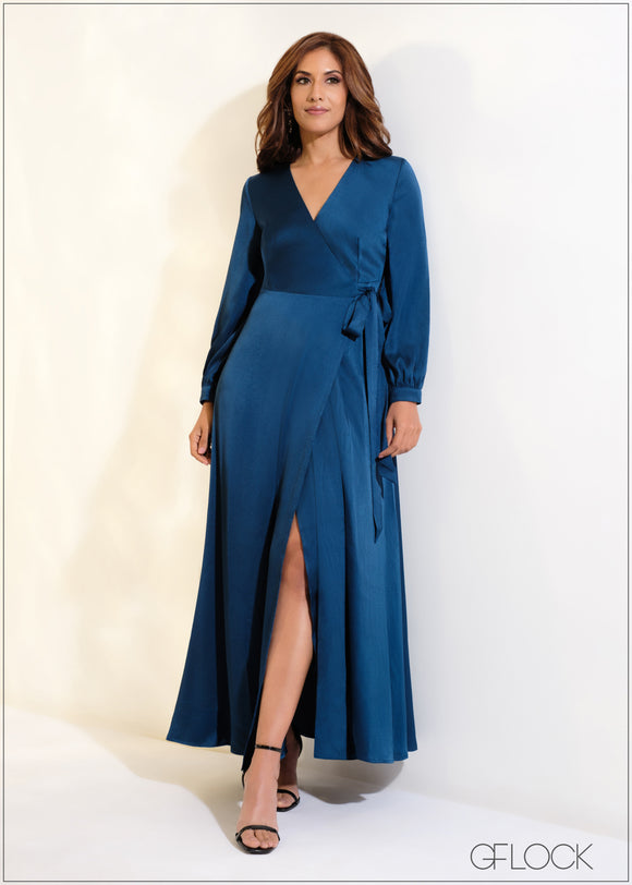 Balloon Sleeved Flared Tie-Up Maxi Dress - 091223