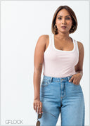 Contrast Detail Sleeveless Rib Top - 160625