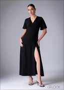 V-Neck Flutter Sleeve Maxi Dress - 110725