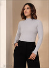 Mock Neck Long Sleeve Rib Top - 050424