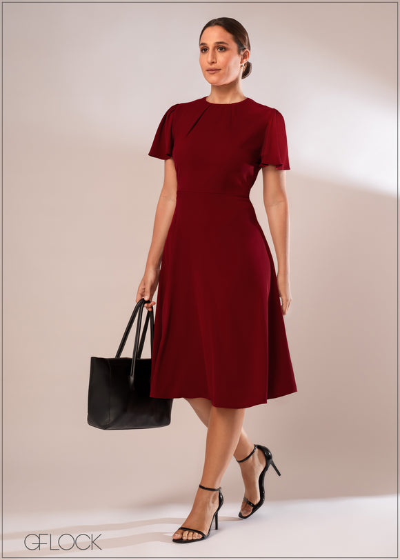 Midi Dress With Frill Sleeves - 120124