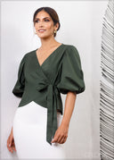 Short Balloon Sleeved Wrap Top - 180923