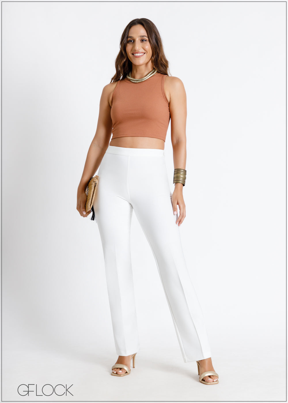 High Waisted Creaseline Detailed Straight Leg Pant - 150724