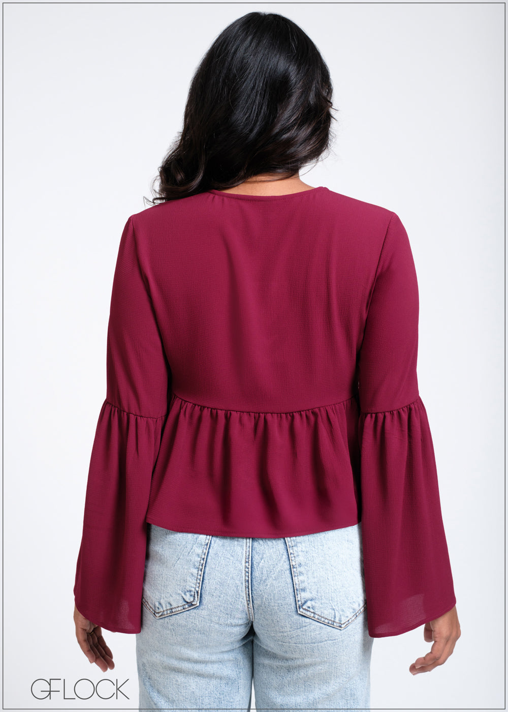 V-Neck Frill Sleeve Top - 260525