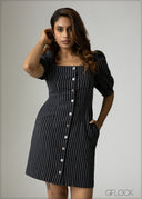 Button Down Stripe Dress - 201026