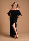 Off Shoulder Slit Detail Maxi Dress - 220324