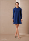 Long Sleeve Eyelet Detailed Shift Dress - 011223