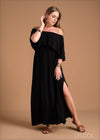 Off Shoulder Slit Detail Maxi Dress - 220324