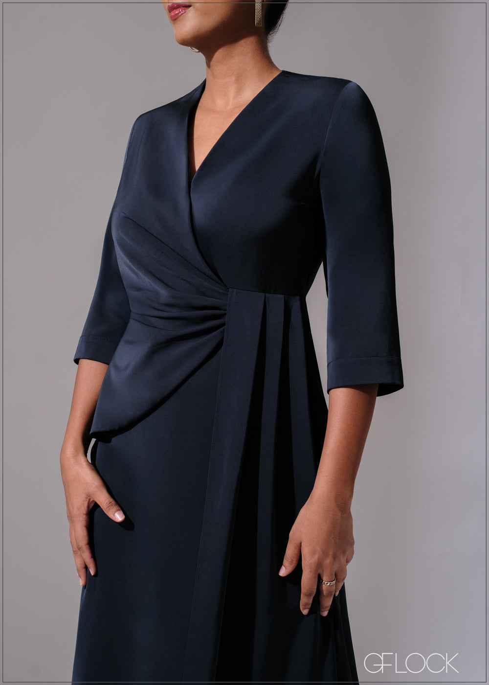 Wrap Front Twist Detail Midi Dress - 300525