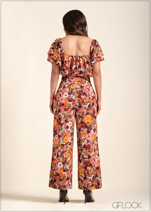 High Waisted Flared Printed Pant - 221123