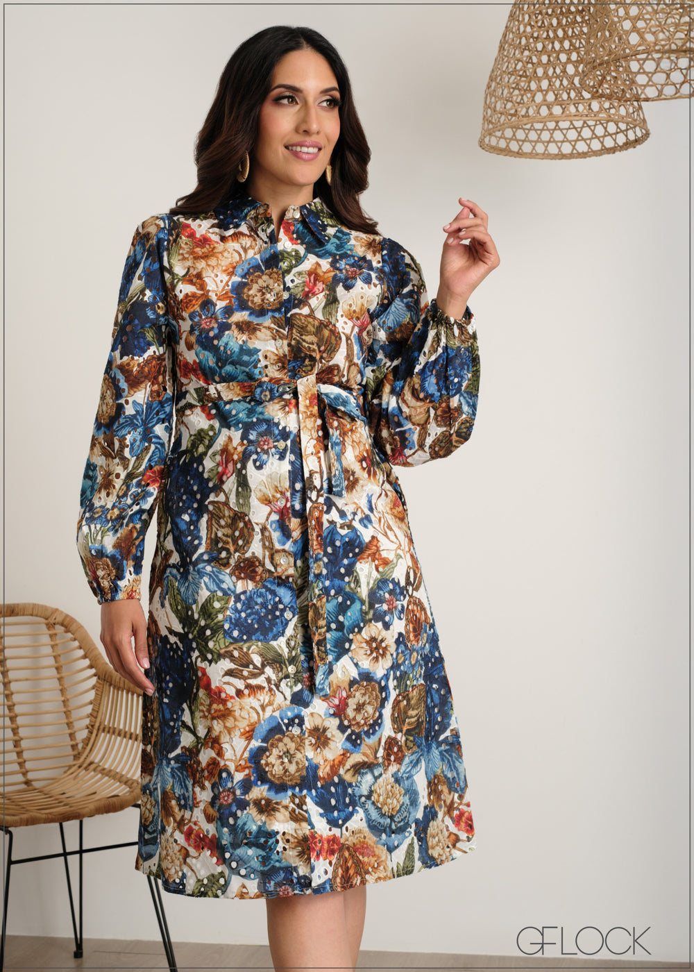 Printed Midi Shirt Dress - 060625