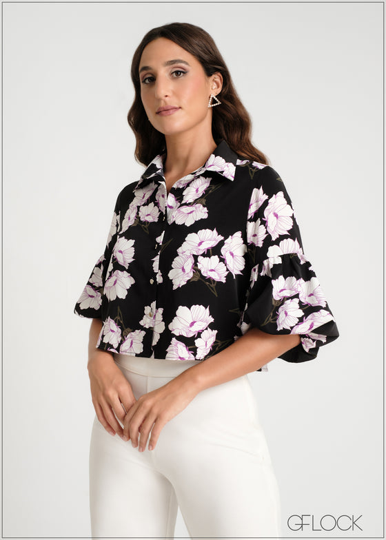 Puff Sleeved Crop Shirt - 300924