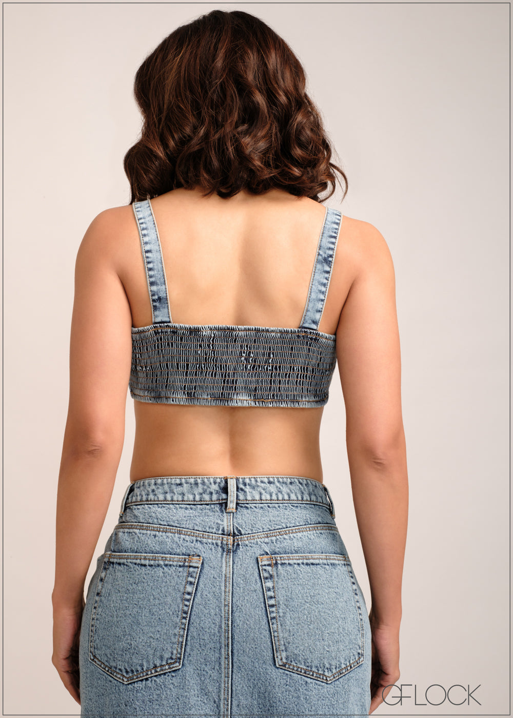 Denim Smocked Crop Top - 301223