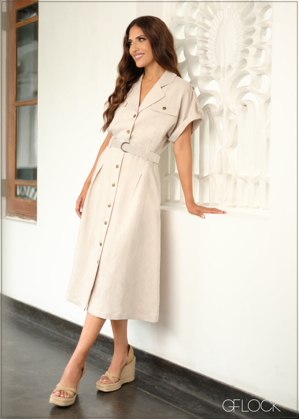 Lapel Collar Shirt Dress - 220923